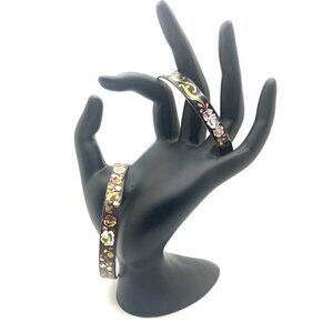 Two Mid Century Hand Painted Enamel Flower Bangle Bracelets Signed P. Melzer